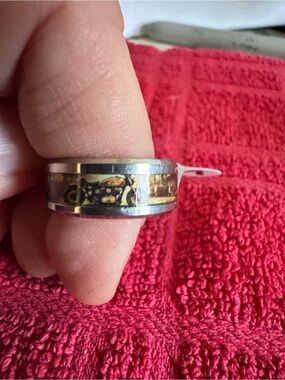 Vintage Two-Tone Motorcycle Inlay Stainless Steel Ring - Gold and Black size 7